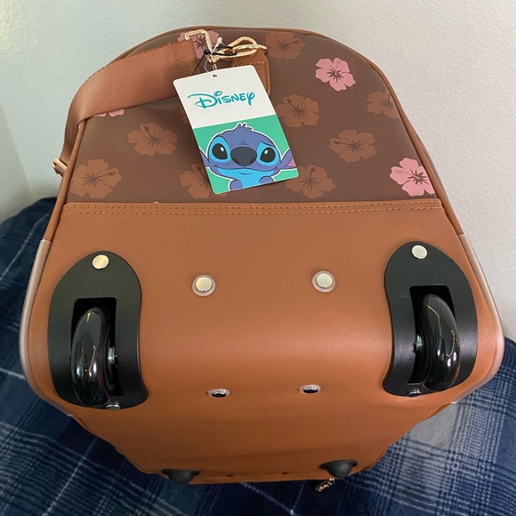 Disney “Stitch” Bioworld 20” Rolling Duffle Bag Luggage - Brown Floral - Picture 7 of 12